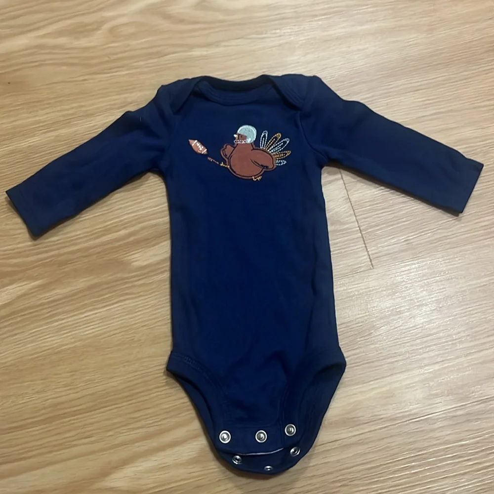 Carter's Navy and Brown Thanksgiving Football Two Piece Bodysuit Set Newborn‎